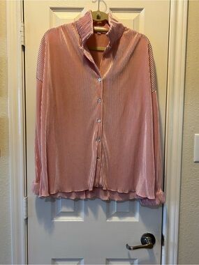 Waverles Pleated Satin-Look Blouse in Dusty Rose XL
